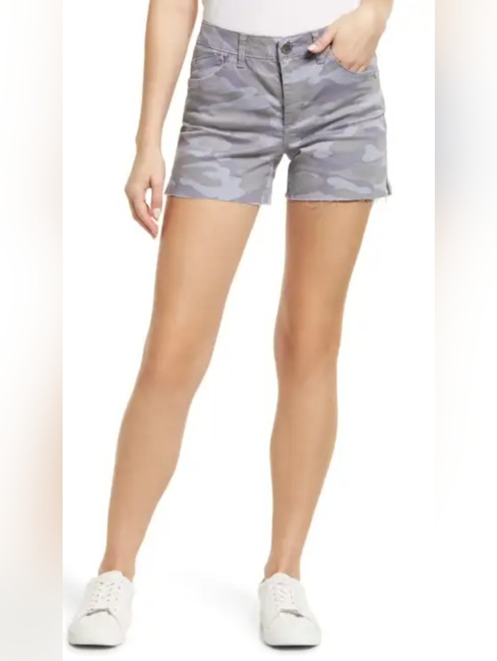 WIT & WISDOM LAVENDER GREY CAMO HI WAIST RAW HEM SHORTS